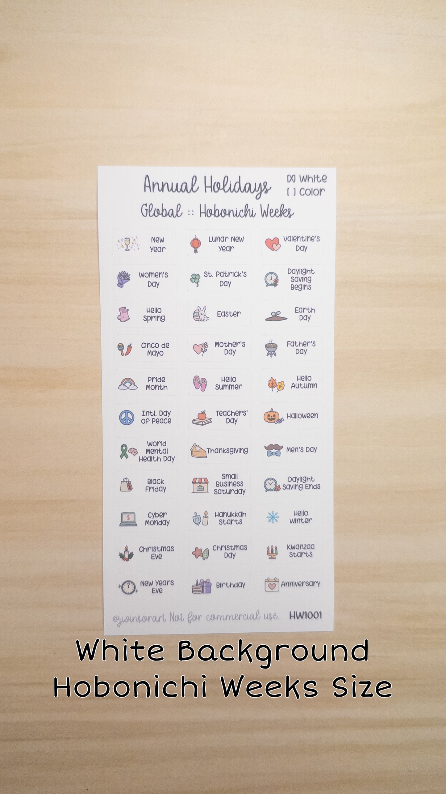 Global Holidays Sticker Sheet – Hobonichi Cousin A5 or Weeks – Annual Celebrations & Birthdays – White or Color Background