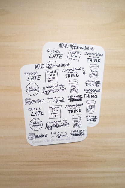 ADHD Affirmations Stickers – Hand Lettered Neurodivergent Quotes for Planner, Hobonichi, Bullet Journal, Executive Function Support
