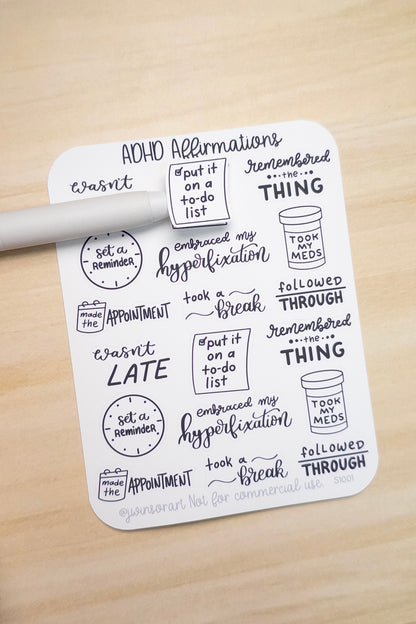 ADHD Affirmations Stickers – Hand Lettered Neurodivergent Quotes for Planner, Hobonichi, Bullet Journal, Executive Function Support