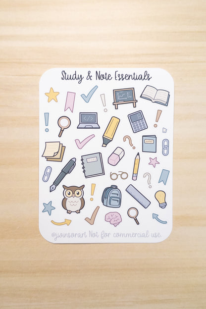 Study & Note Essentials Sticker Sheet – Cute Planner & Journal Stickers for School, Studying, and Note-Taking