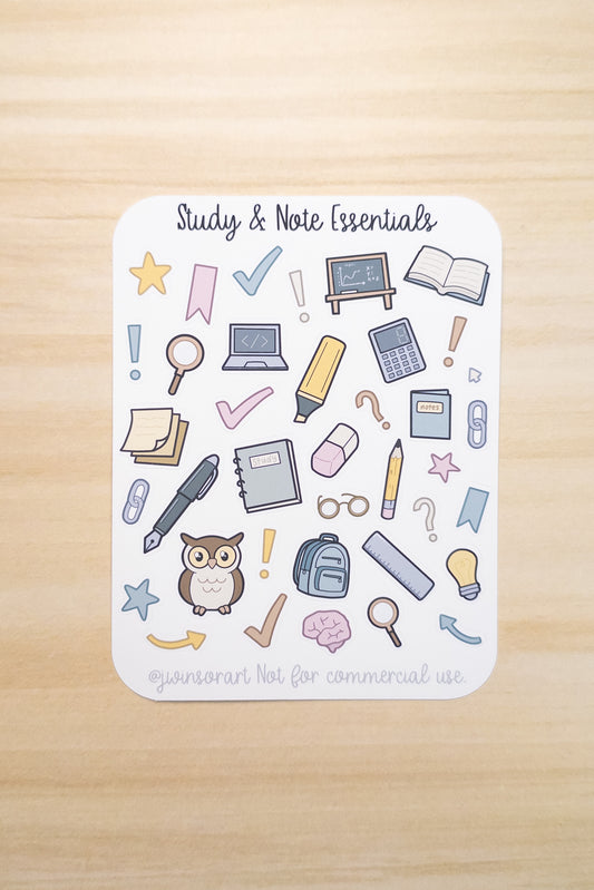 Study & Note Essentials Sticker Sheet – Cute Planner & Journal Stickers for School, Studying, and Note-Taking