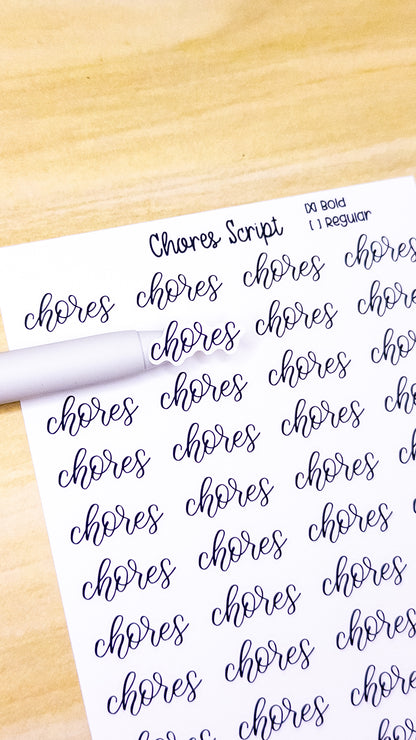 Chores Script Planner Sticker Sheet 44 Stickers Bujo Bullet Journal