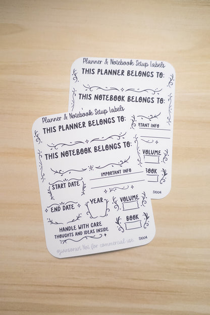 Planner & Notebook Setup Labels – Interior Cover Stickers for Belongs To, Start/End Dates, Year, Volume Tracking, and More