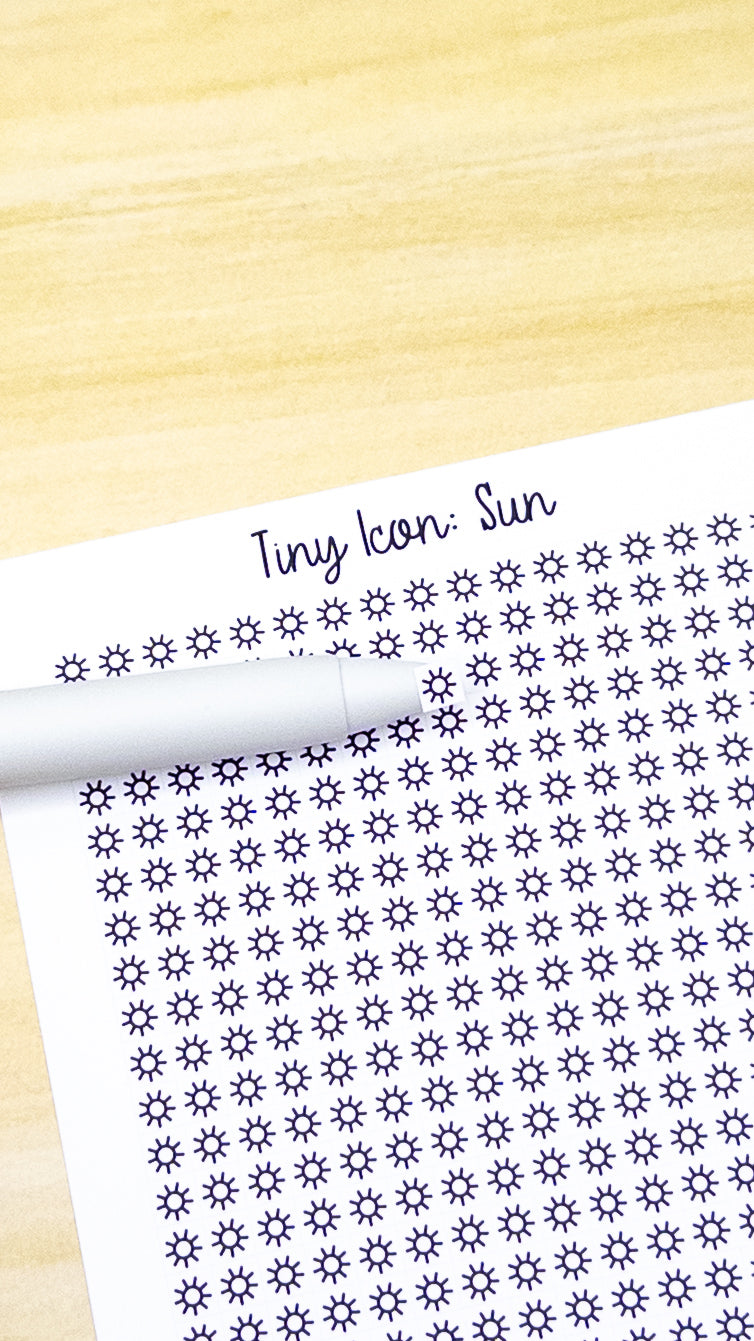 Tiny Icon: Sun Doodle Functional Sticker Sheet 5 mm Square Day Morning Sunrise Sunny Bujo Line Art Style
