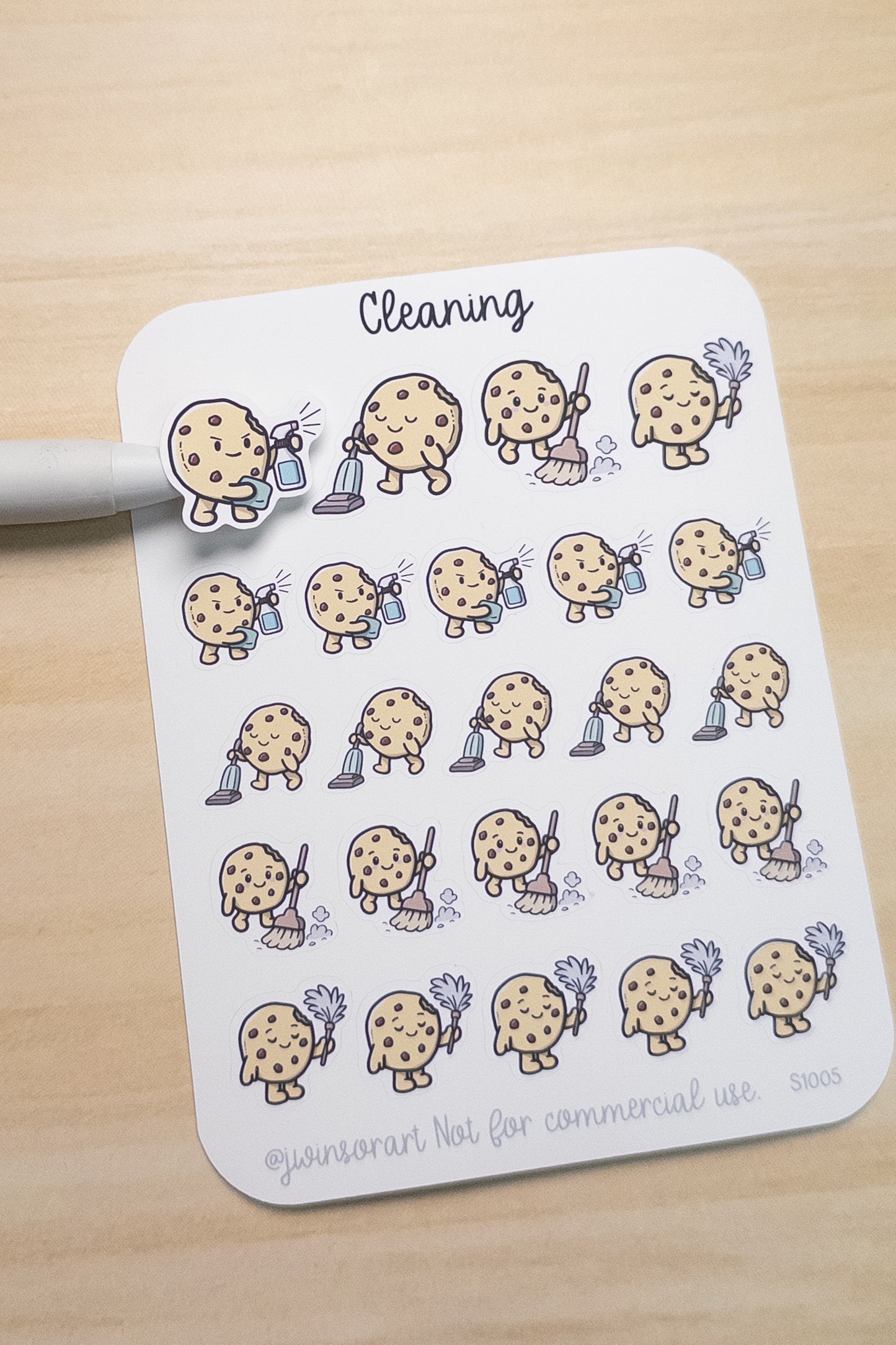 Cleaning Cookie Planner Stickers | Vacuum, Sweep, Dust & Wipe | Cozy Chore Stickers for Hobonichi & Planners