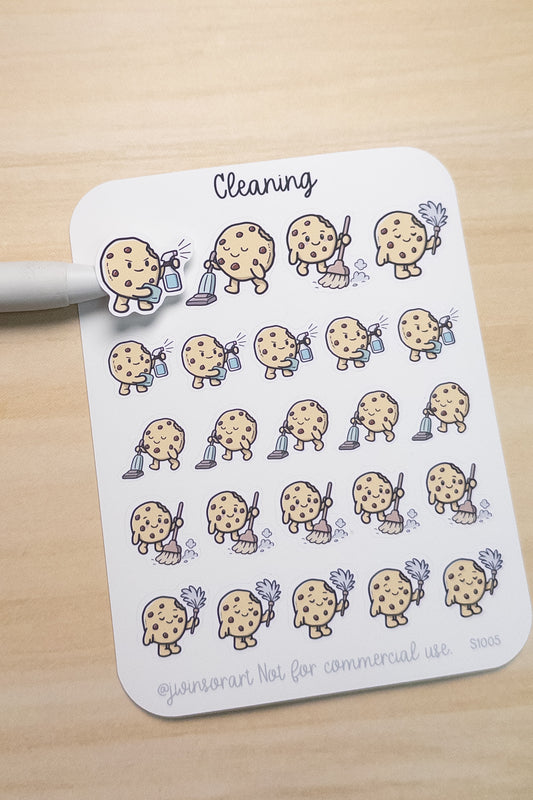 Cleaning Cookie Planner Stickers | Vacuum, Sweep, Dust & Wipe | Cozy Chore Stickers for Hobonichi & Planners