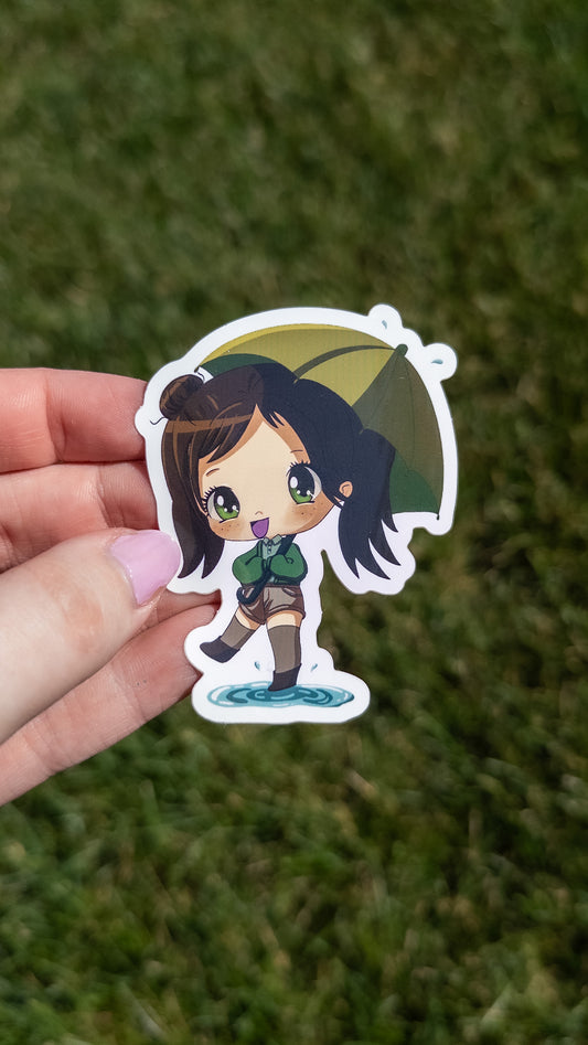 Umbrella Cute Chibi Girl Sticker Anime Illustrated Vinyl Glossy 3 inch