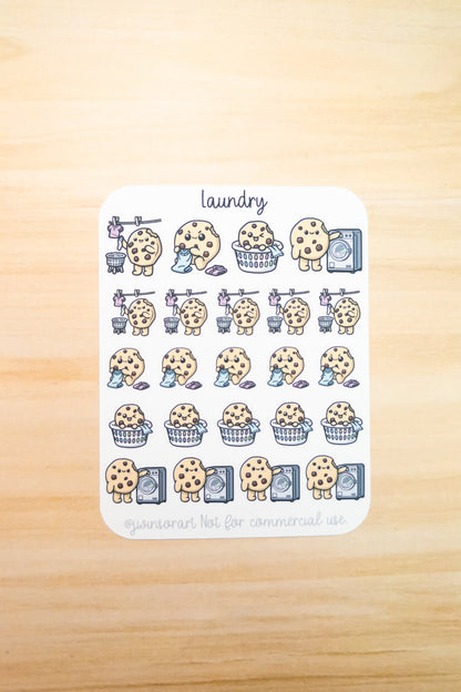 Laundry Day Deco Planner Sticker Sheet Cute Kawaii Art Cookie Folding Drying Clothing Laundry Basket Line Dry Chores
