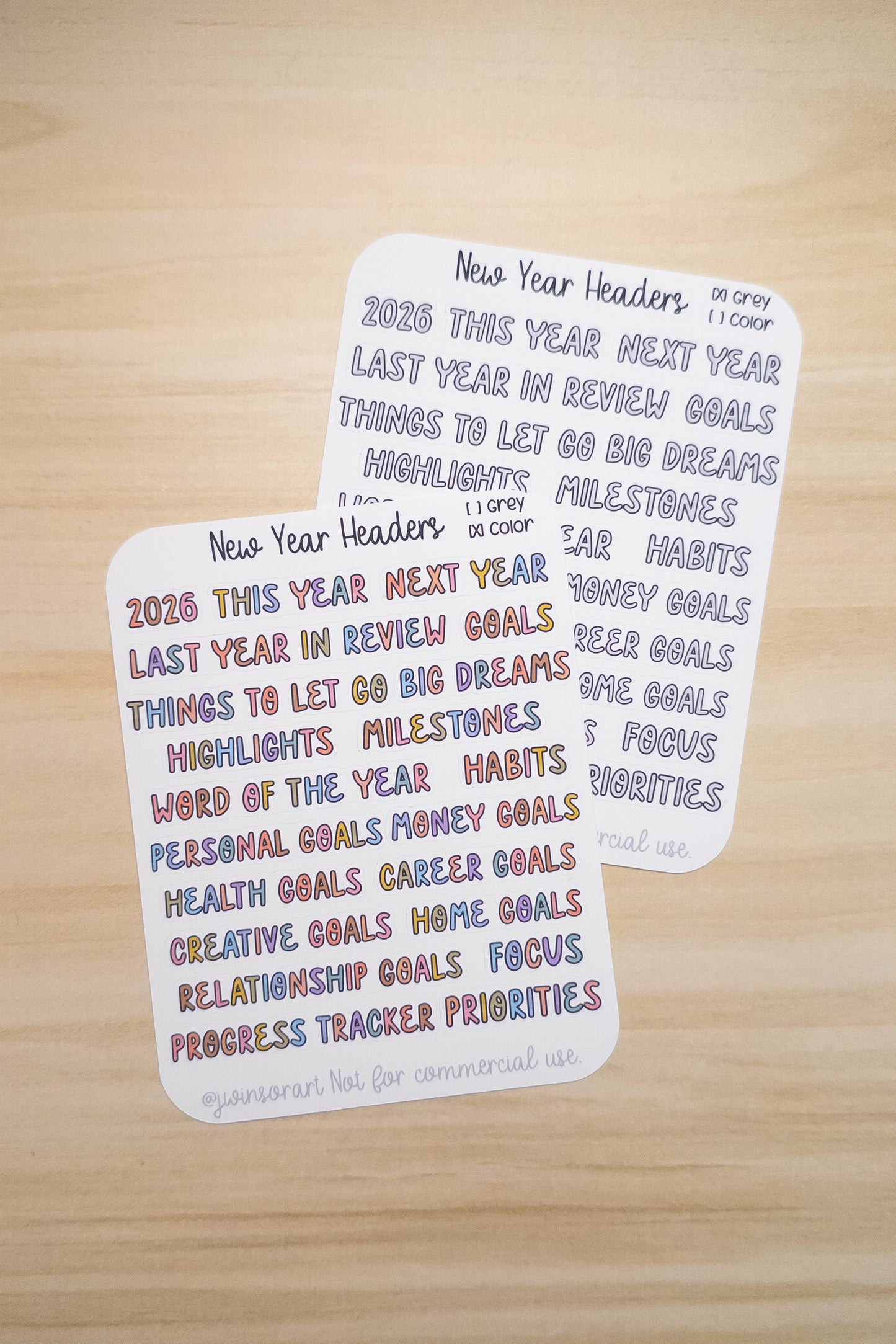 New Year Headers  | 2026 Planner Stickers | Goal Setting & Yearly Reflection | Hobonichi Compatible | Neutral & Color Versions