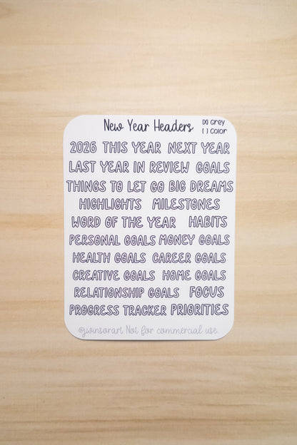 New Year Headers  | 2026 Planner Stickers | Goal Setting & Yearly Reflection | Hobonichi Compatible | Neutral & Color Versions