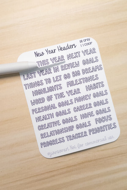 New Year Headers  | 2026 Planner Stickers | Goal Setting & Yearly Reflection | Hobonichi Compatible | Neutral & Color Versions