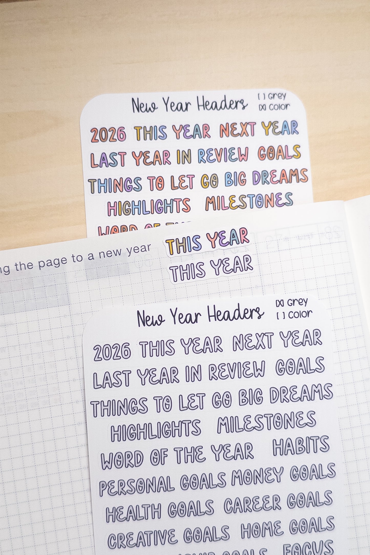 New Year Headers  | 2026 Planner Stickers | Goal Setting & Yearly Reflection | Hobonichi Compatible | Neutral & Color Versions