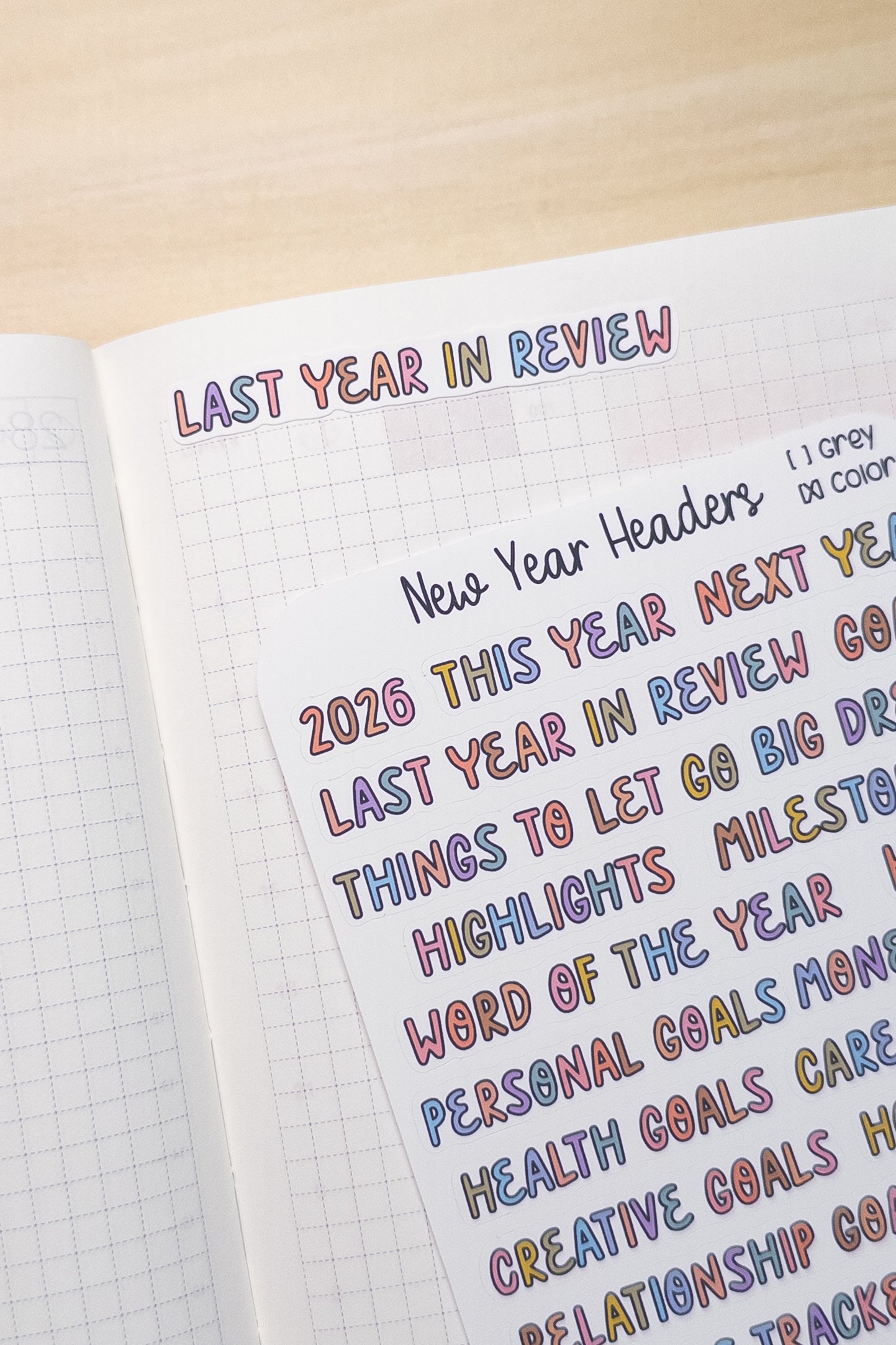 New Year Headers  | 2026 Planner Stickers | Goal Setting & Yearly Reflection | Hobonichi Compatible | Neutral & Color Versions
