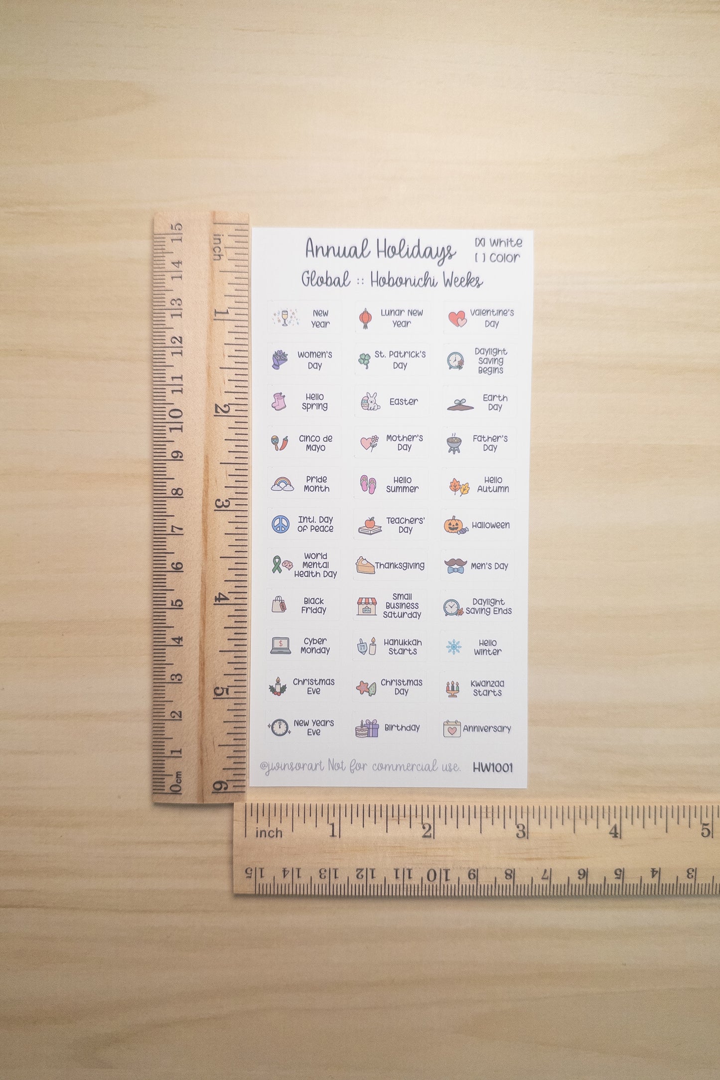 Global Holidays Sticker Sheet – Hobonichi Cousin A5 or Weeks – Annual Celebrations & Birthdays – White or Color Background