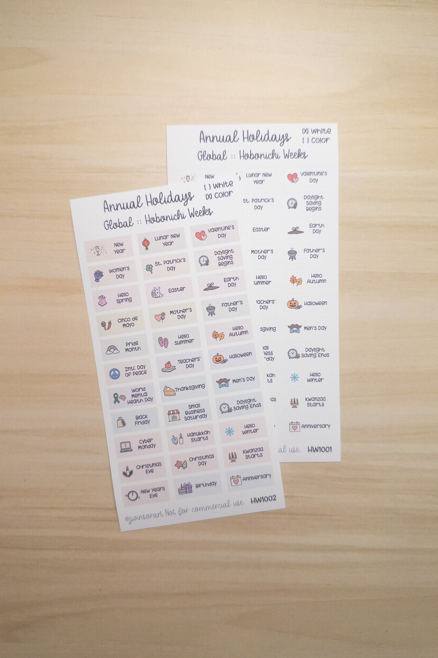 Global Holidays Sticker Sheet – Hobonichi Cousin A5 or Weeks – Annual Celebrations & Birthdays – White or Color Background