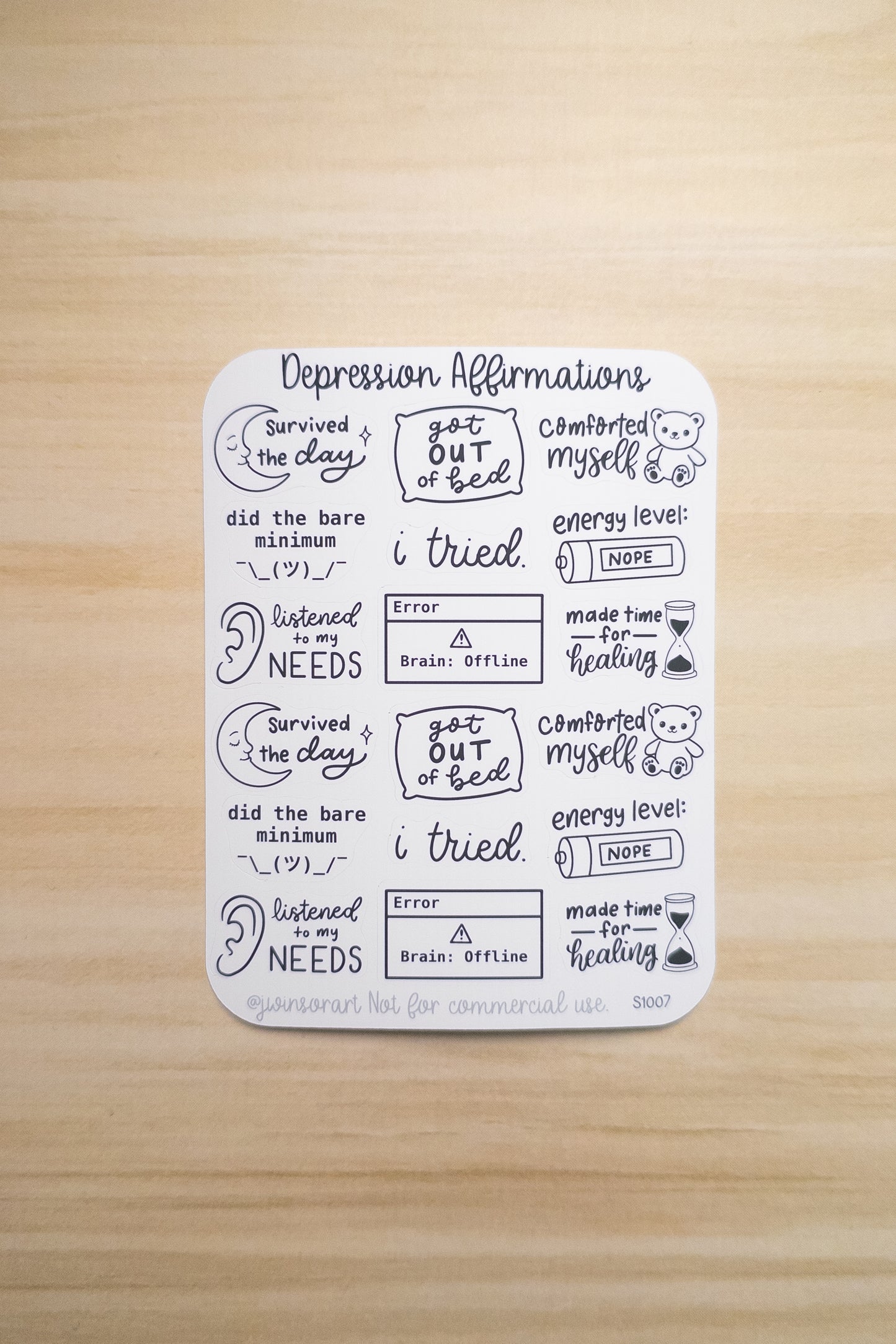 Depression Affirmations Sticker Sheet – Gentle Mental Health Planner Stickers | Black and White Lettering