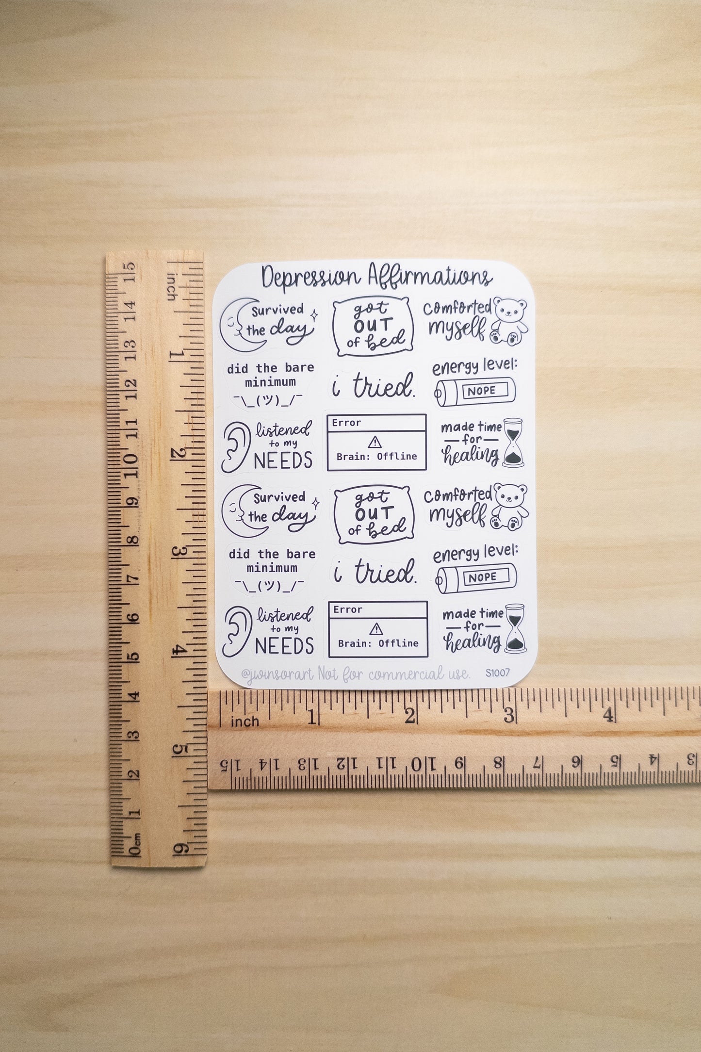 Depression Affirmations Sticker Sheet – Gentle Mental Health Planner Stickers | Black and White Lettering