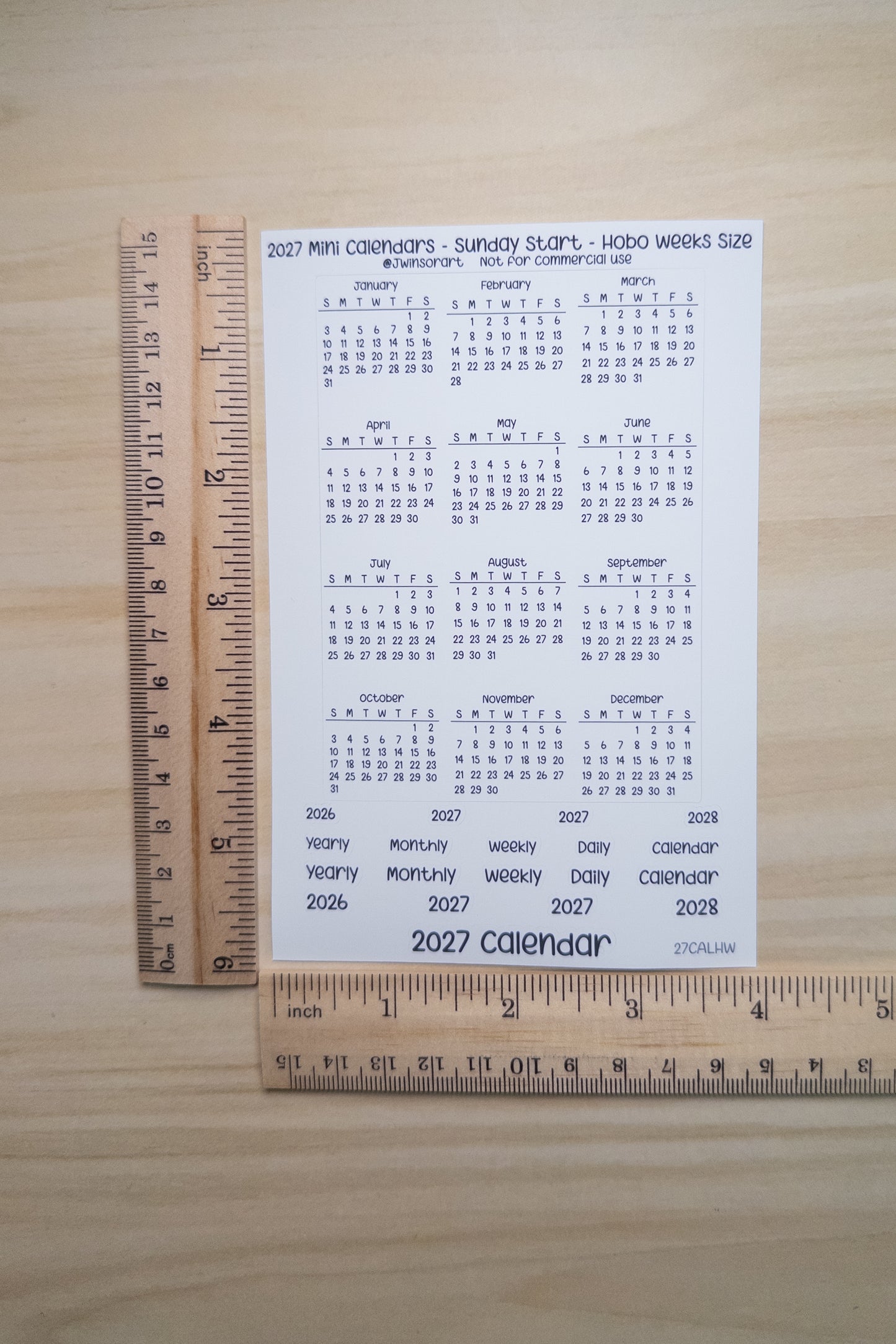 2027 Mini Calendars Hobonichi A5 A6 Weeks Sizes Sunday Start Planner Sticker Sheet Bujo Jan Feb Mar Apr May Jun Jul Aug Sept Oct Nov Dec