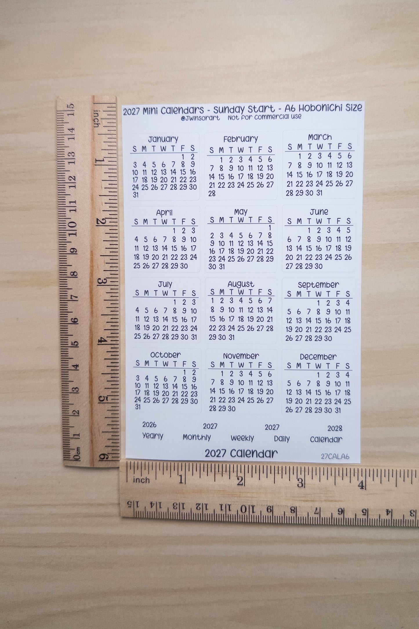 2027 Mini Calendars Hobonichi A5 A6 Weeks Sizes Sunday Start Planner Sticker Sheet Bujo Jan Feb Mar Apr May Jun Jul Aug Sept Oct Nov Dec