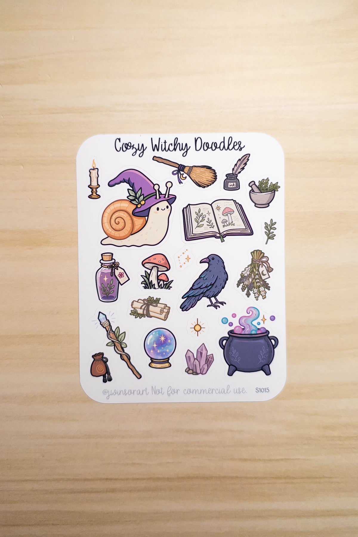 Cozy Witchy Doodles Sticker Sheet, Witch Stickers, Magical Planner, Potion Mushroom Raven Crystal Ball, Cute Fall Spooky Season