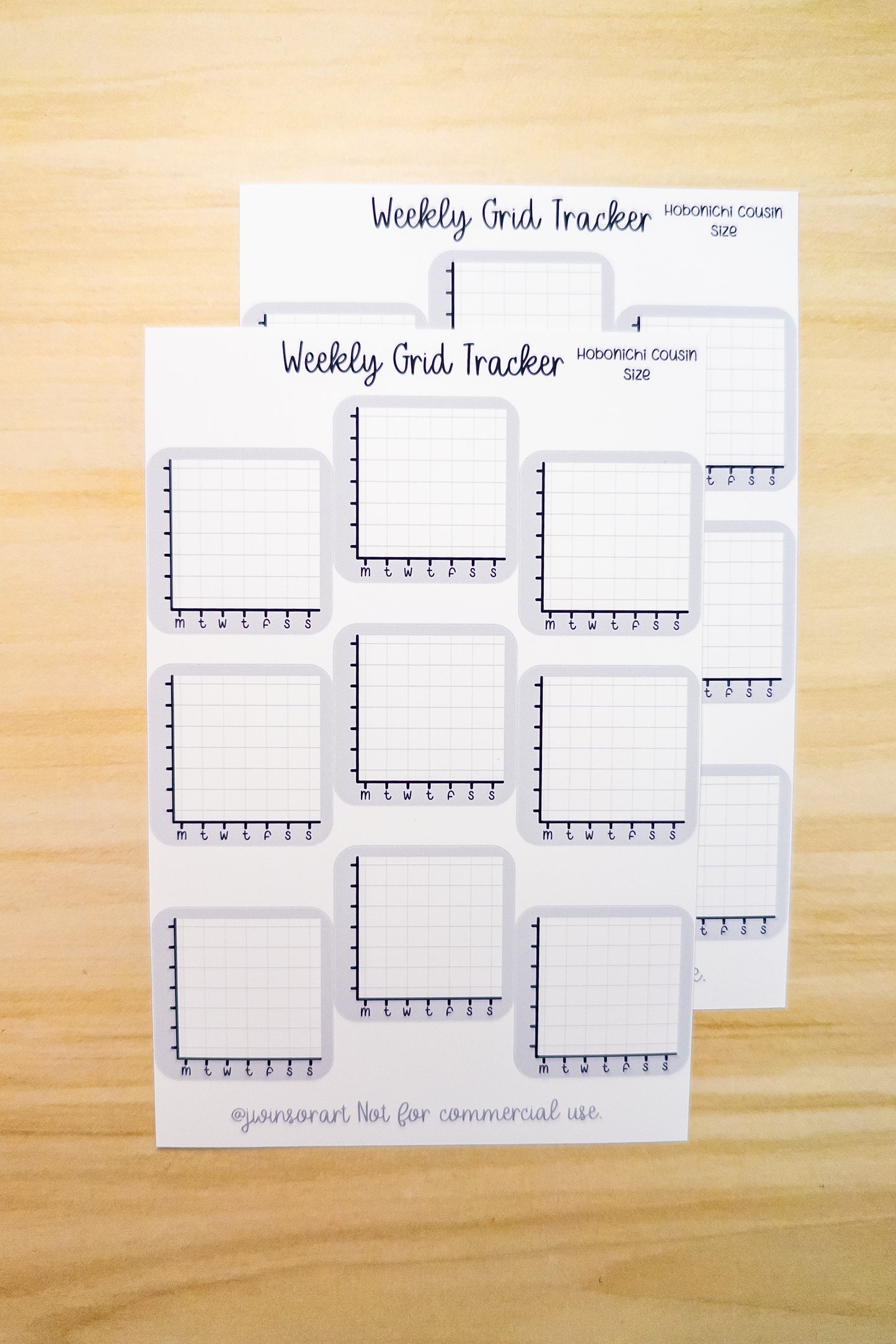 Weekly Grid Tracker Planner Sticker Sheet Hobonichi Cousin A5 Functional Hours Pages Mood Water Steps Monday Start Monochrome