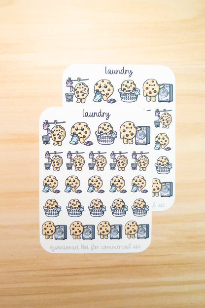 Laundry Day Deco Planner Sticker Sheet Cute Kawaii Art Cookie Folding Drying Clothing Laundry Basket Line Dry Chores