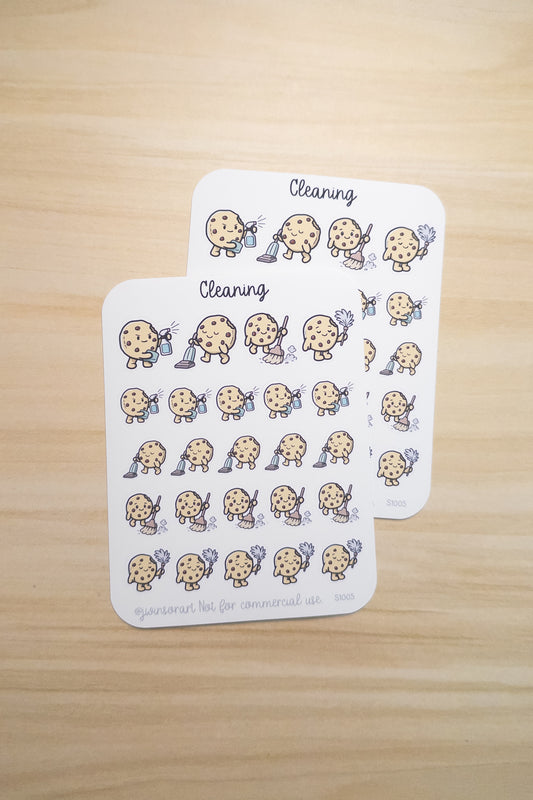 Cleaning Cookie Planner Stickers | Vacuum, Sweep, Dust & Wipe | Cozy Chore Stickers for Hobonichi & Planners