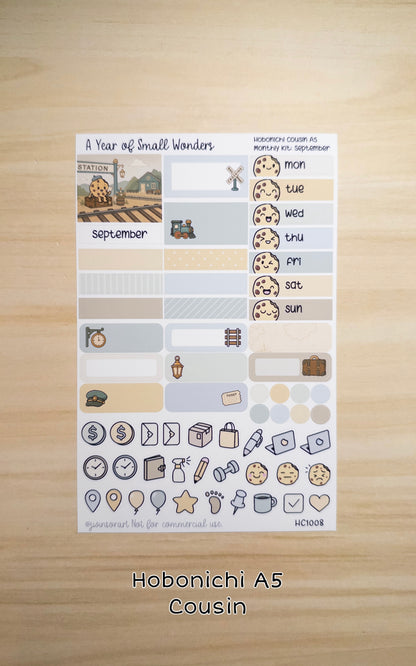 September Hobonichi Monthly Kit – A Year of Small Wonders – Vintage Train Station Travel Planner Stickers – Cousin A5, A6, Weeks