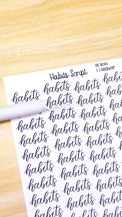 Habits Script Planner Sticker Sheet 48 Stickers Bujo Bullet Journal