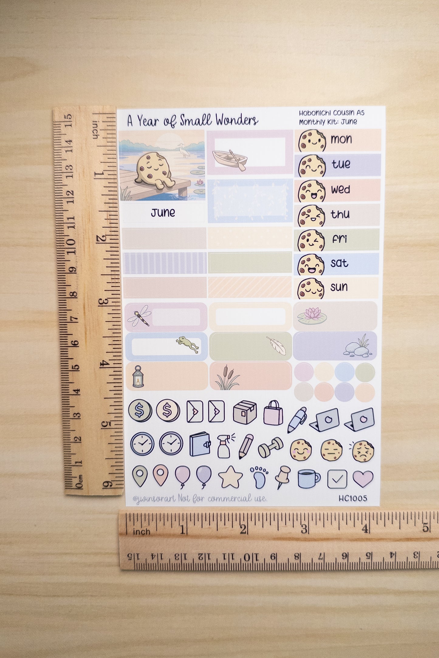 June Hobonichi Monthly Kit – A Year of Small Wonders – Peaceful Lakeside Sunset Planner Stickers – Cousin A5, A6, Weeks