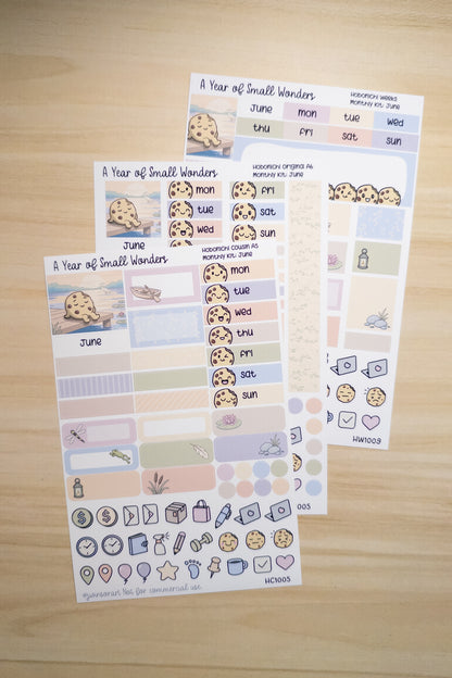 June Hobonichi Monthly Kit – A Year of Small Wonders – Peaceful Lakeside Sunset Planner Stickers – Cousin A5, A6, Weeks