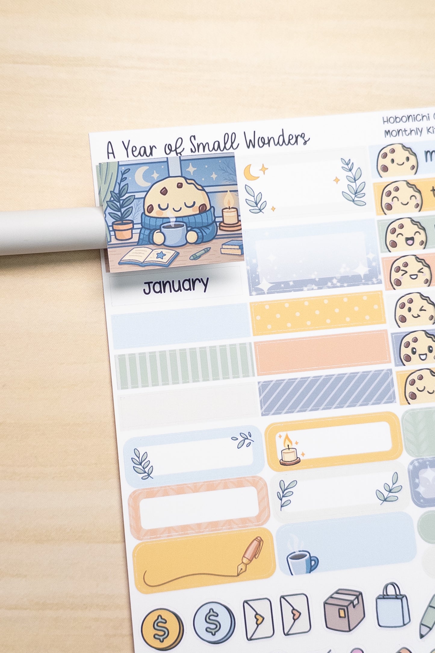 Hobonichi Cousin A5 Monthly Kit – January Cozy Cookie Theme | Planner Stickers | A Year of Small Wonders Collection