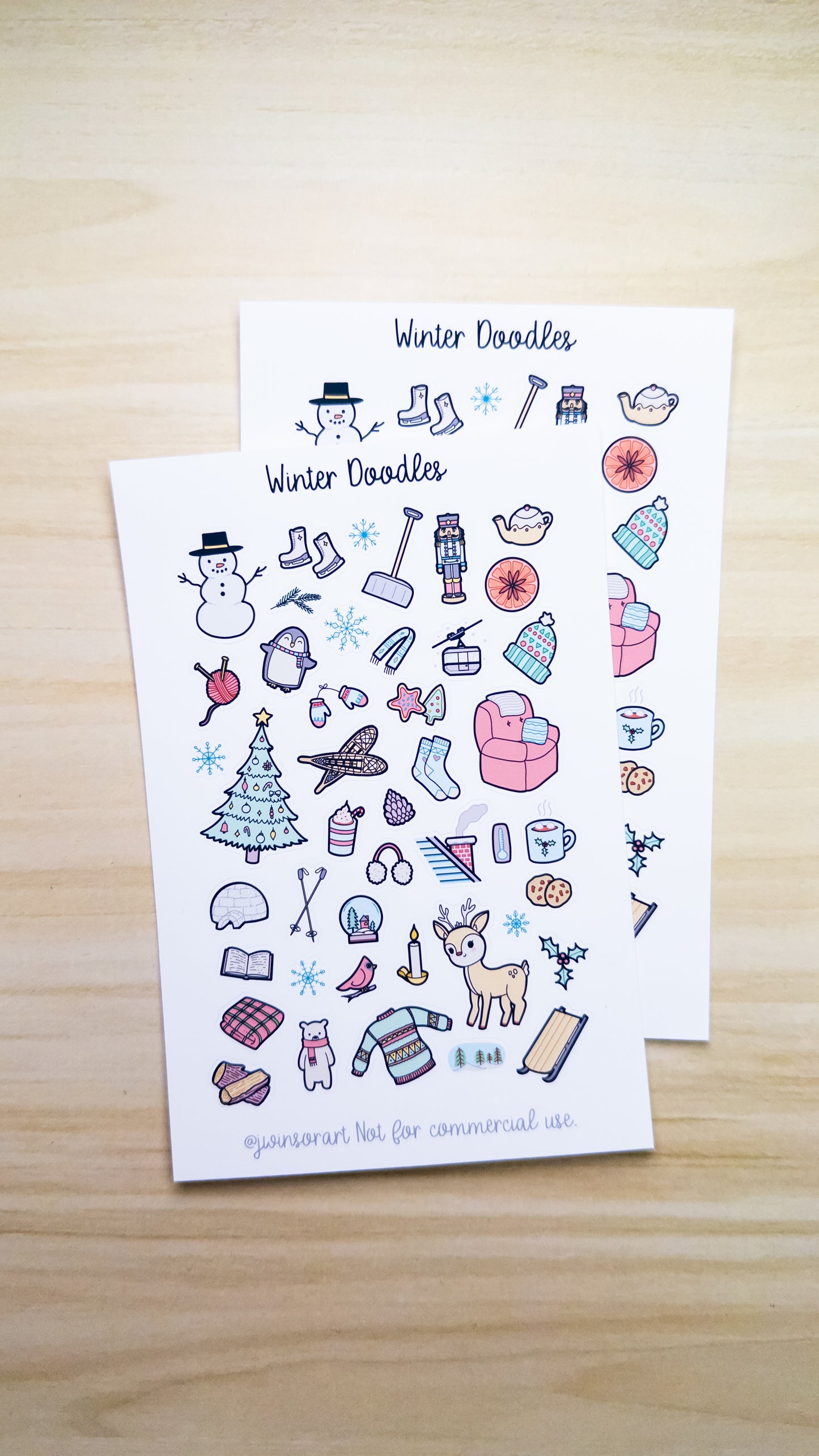 Winter Doodles Deco Planner Sticker Sheet Snow Penguin Deer Igloo Blanket Tree Nutcracker Tea Cozy Mittens Cardinal Ice Bujo Cute Kawaii