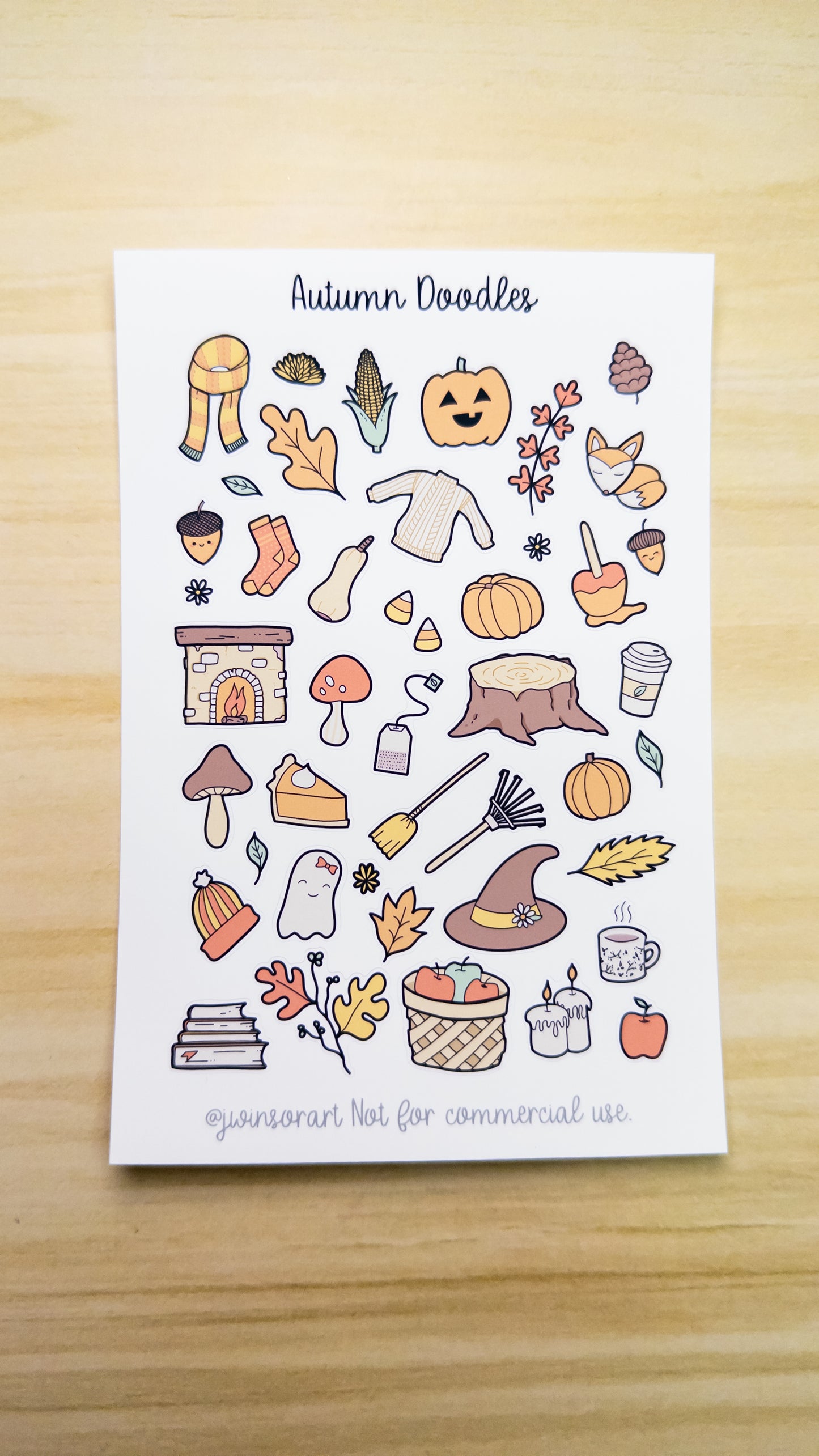 Autumn Doodles Deco Planner Sticker Sheet Fall Pumpkin Leaves Corn Apples Mushroom Bujo Cute Kawaii