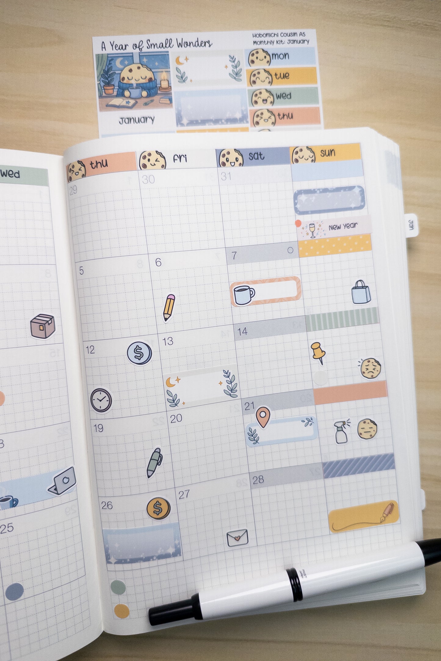 Hobonichi Cousin A5 Monthly Kit – January Cozy Cookie Theme | Planner Stickers | A Year of Small Wonders Collection