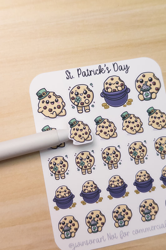 St. Patrick's Day Deco Planner Sticker Sheet Cute Kawaii Art Cookie Shamrock Gold Leprechaun Hat Luck O The Irish Ireland Lucky Charm