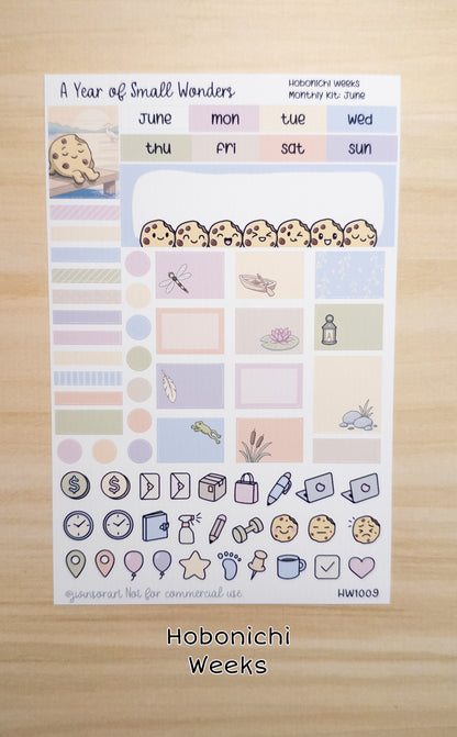 June Hobonichi Monthly Kit – A Year of Small Wonders – Peaceful Lakeside Sunset Planner Stickers – Cousin A5, A6, Weeks