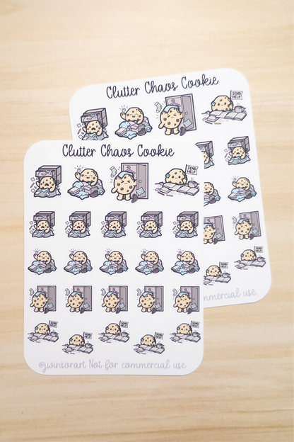 Clutter Chaos Cookie Sticker Sheet – Cute Messy Room Planner Stickers for Hobonichi, Bullet Journal, Scrapbooking