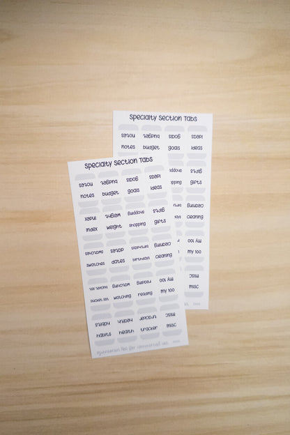 Specialty Section Tabs – Minimal Planner Labels for Hobonichi, Journals, and Notebooks (20 Unique Tabs)