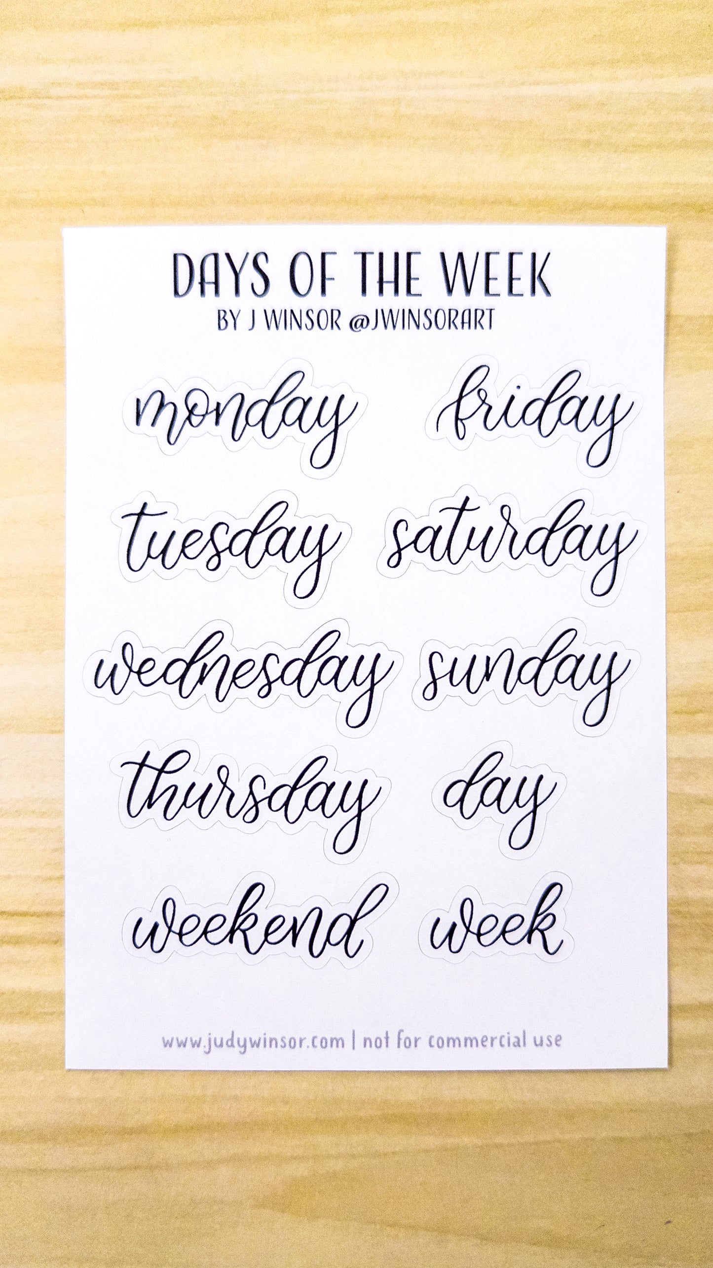 Days of the Week Planner Sticker Sheet Bujo Bullet Journal