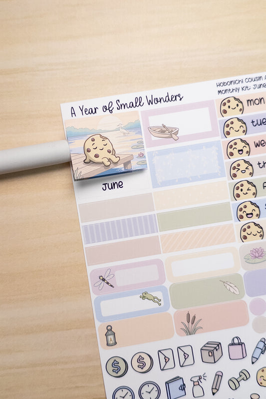 June Hobonichi Monthly Kit – A Year of Small Wonders – Peaceful Lakeside Sunset Planner Stickers – Cousin A5, A6, Weeks