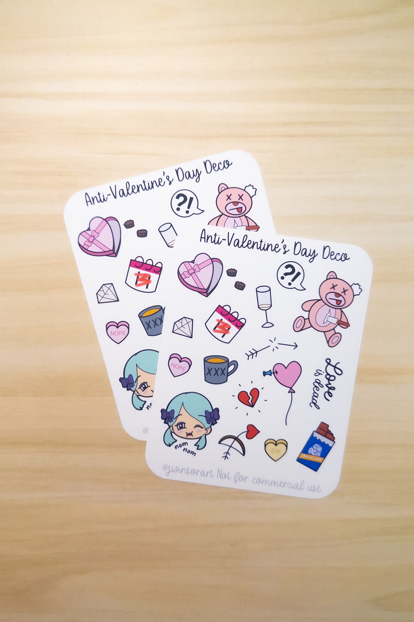 Anti-Valentine's Day Deco Planner Sticker Sheet Chocolate Candy Breakup Singles Awareness Heartbreak Cute Kawaii Cupid