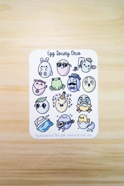 Easter Egg Society Deco Planner Sticker Sheet Cute Kawaii Simple Art Spring Bunny Frog Silly Chick Hatching Eggshell Artist Hippie Musician Dapper Chicken