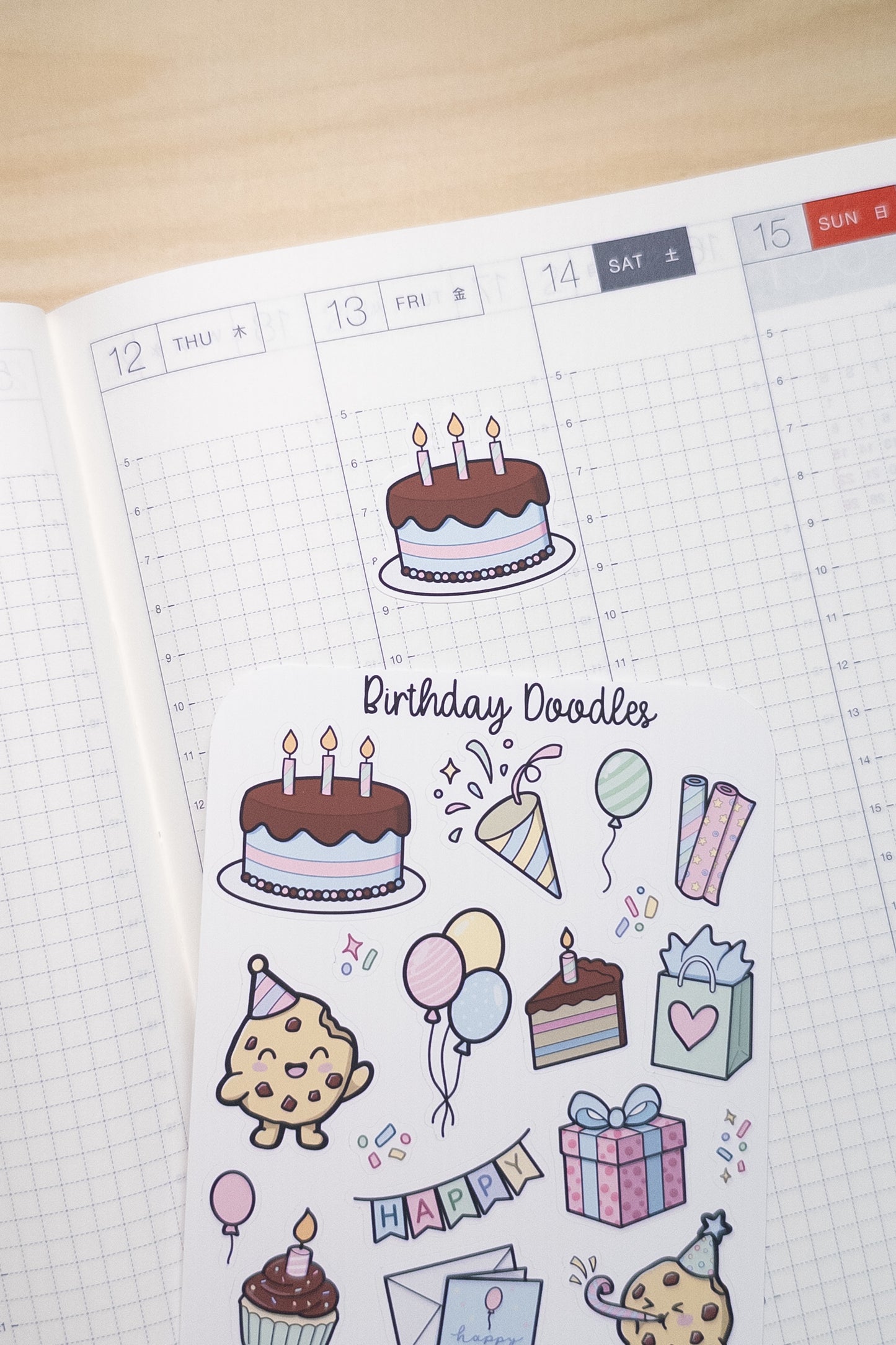 Birthday Doodles Stickers | Cookie Character Birthday Planner Stickers | Pastel Birthday Icons for Journals & Scrapbooking