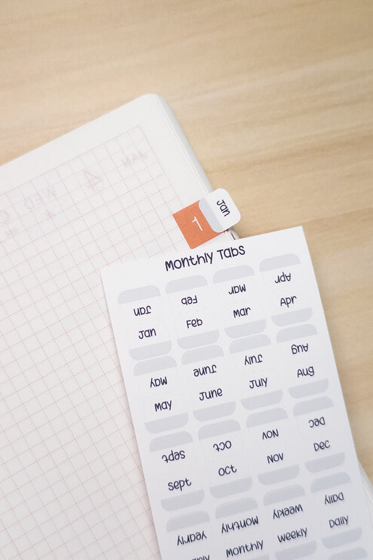 Monthly Tabs – Minimal Planner Labels for Hobonichi, Journals, and Notebooks (Months + Extras)