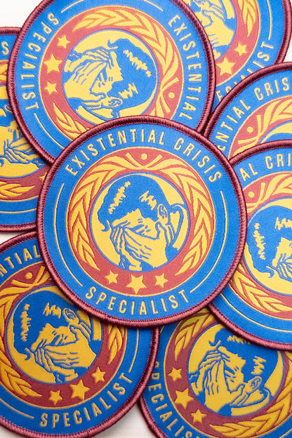 Existential Crisis Specialist Merit Badge – Embroidered Woven Iron-On Patch (3 in)