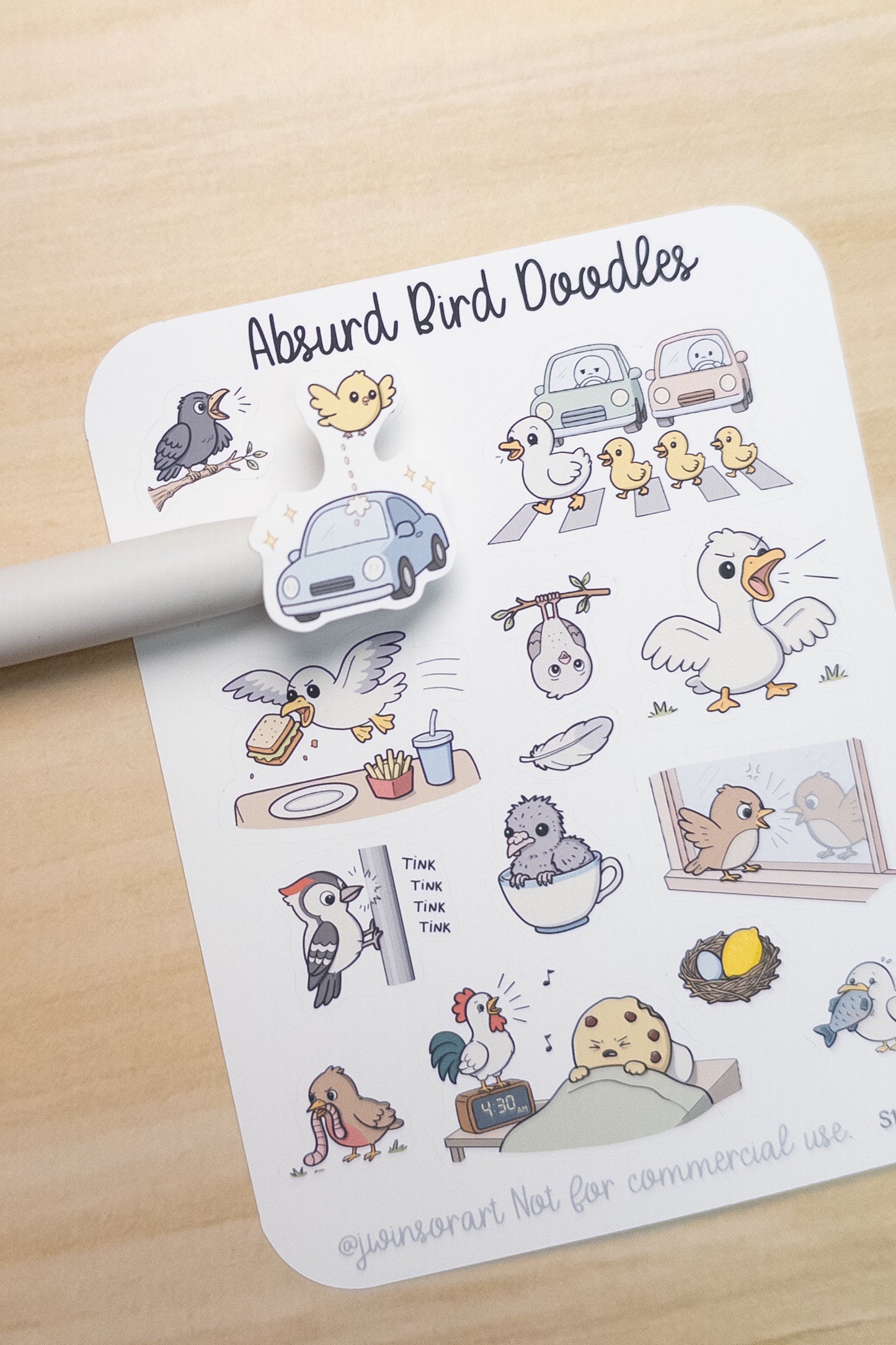 Absurd Birds Sticker Sheet | Funny Bird Doodles for Planners, Journals & Scrapbooking