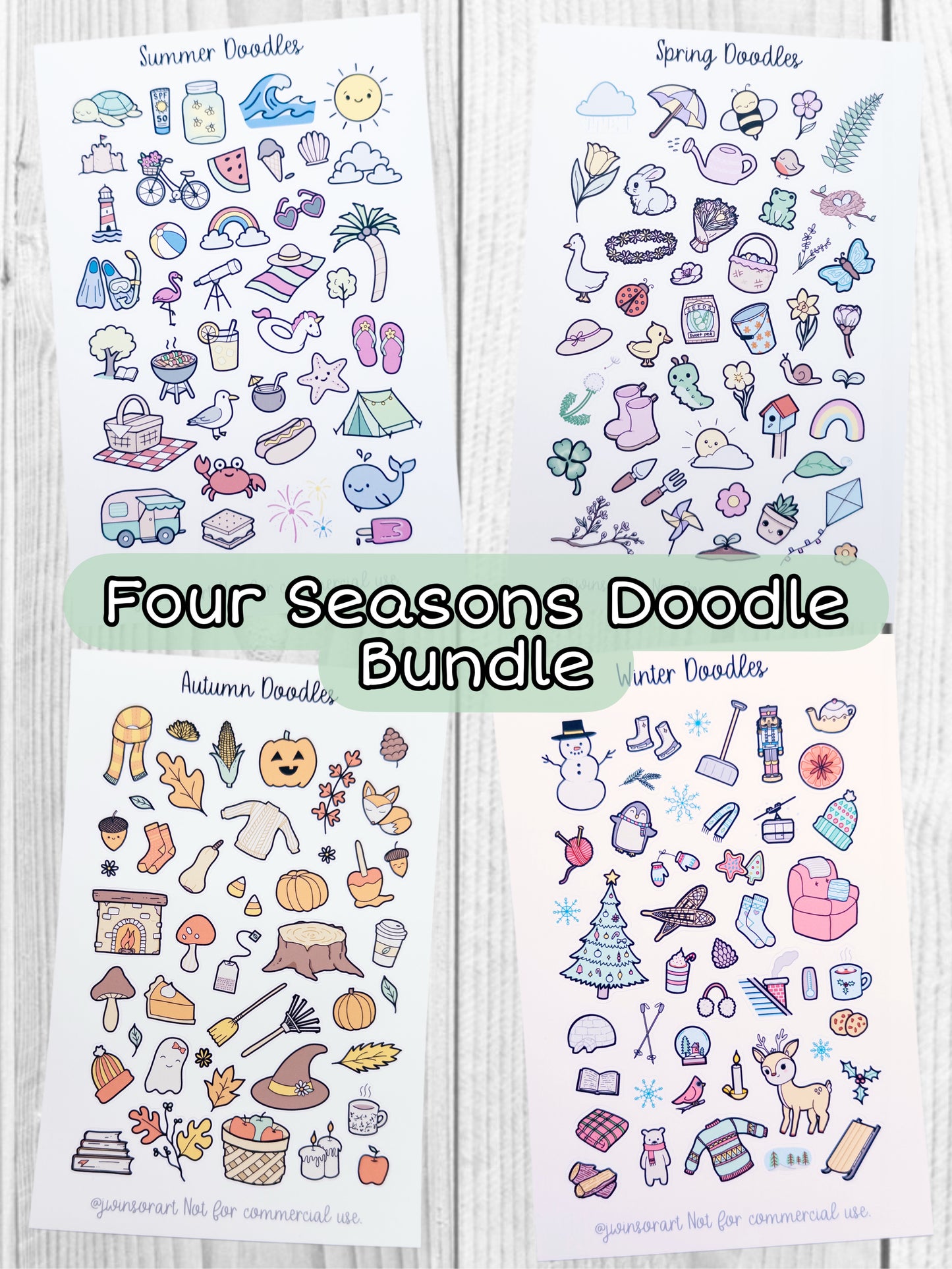 All Four Seasons Doodle Bundle Winter Spring Summer Fall Autumn