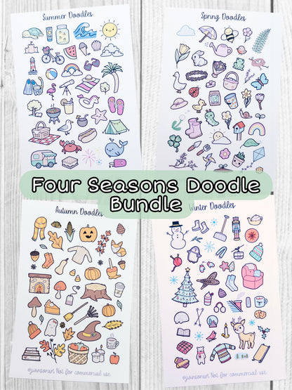 All Four Seasons Doodle Bundle Winter Spring Summer Fall Autumn
