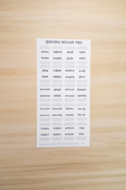 Specialty Section Tabs – Minimal Planner Labels for Hobonichi, Journals, and Notebooks (20 Unique Tabs)